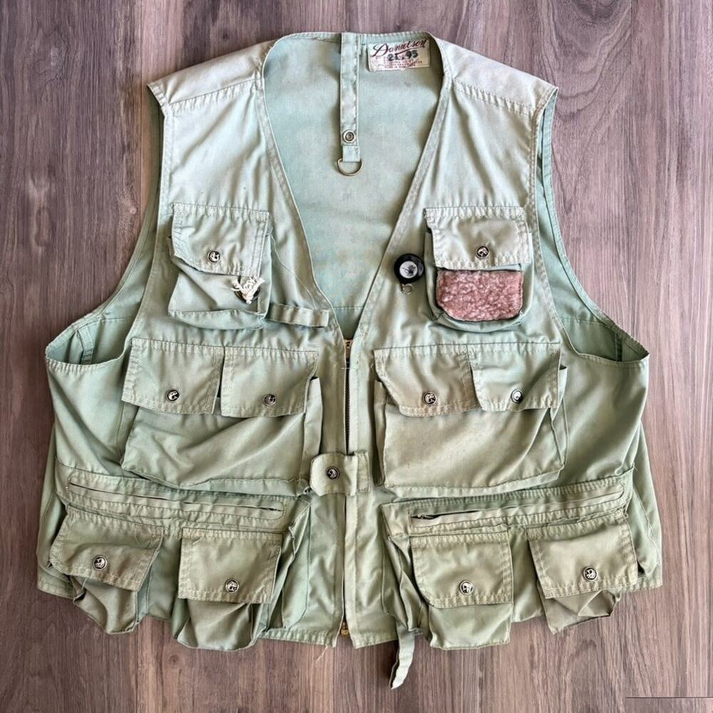 Vintage Danielson Fishing Vest Utility Pockets Green Faded Men's Size M BOXY 80s